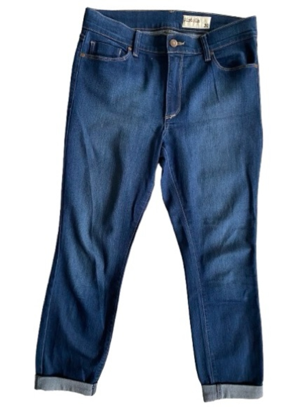 Pistola Women’s Straight Leg Dark Blue Denim Jeans Size 30 Cropped Cuff Stretch